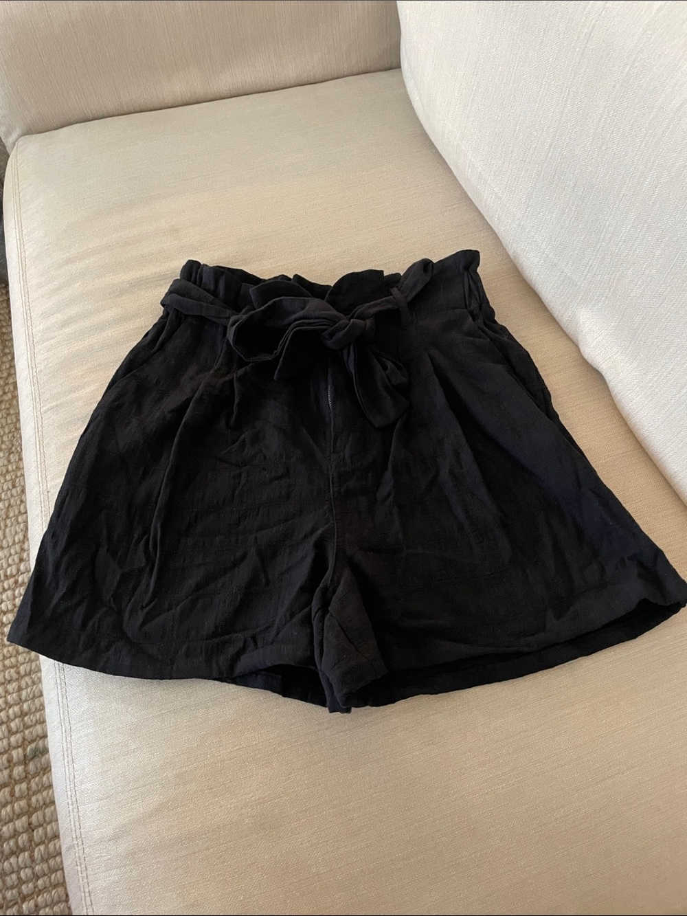 Good Luck Gem Black Paperbag Tie-Front High Waist Shorts